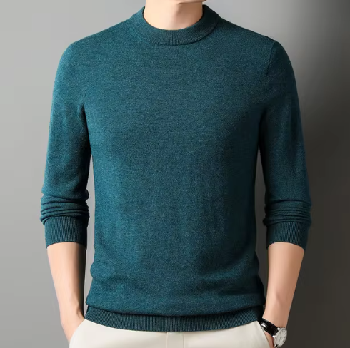 Knit crewneck sweater shown on model