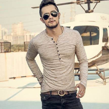 Men's long sleeve henley shirt front view