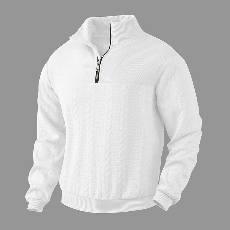 Quarter zip sweater shown on model