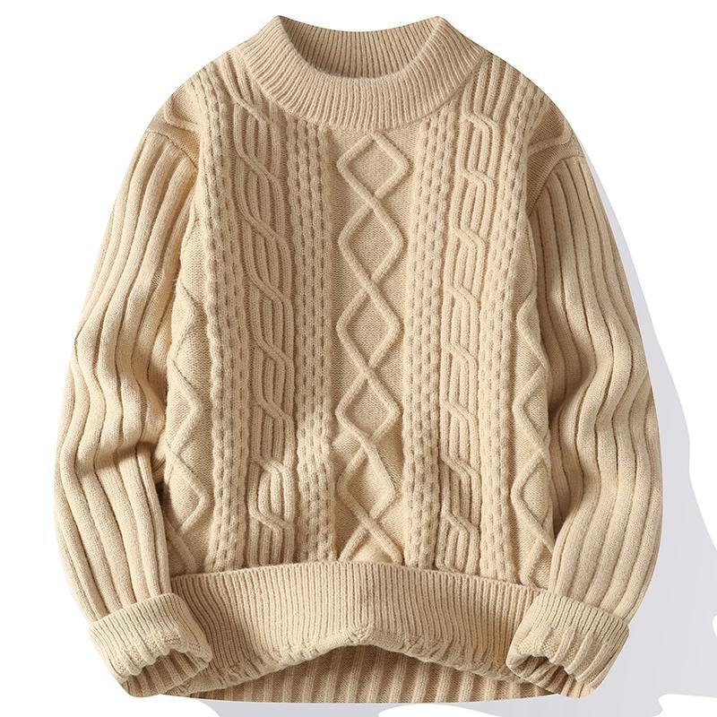Men's heavy gauge thick knit pullover sweater front view