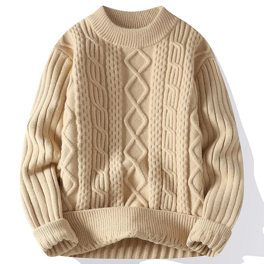Men's heavy gauge thick knit pullover sweater front view
