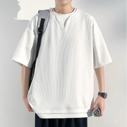 Short sleeve henley t-shirt shown on model