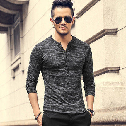 Long sleeve henley shown on model