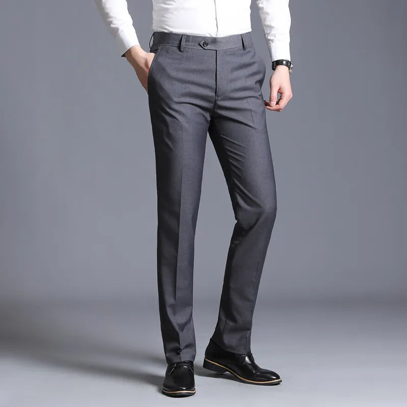Men's straight leg slim fit trousers front view