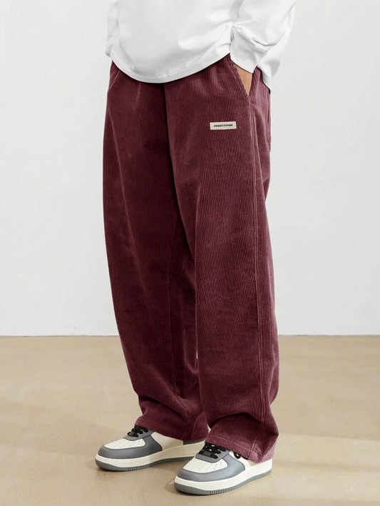 Men's wide leg draped trousers front view
