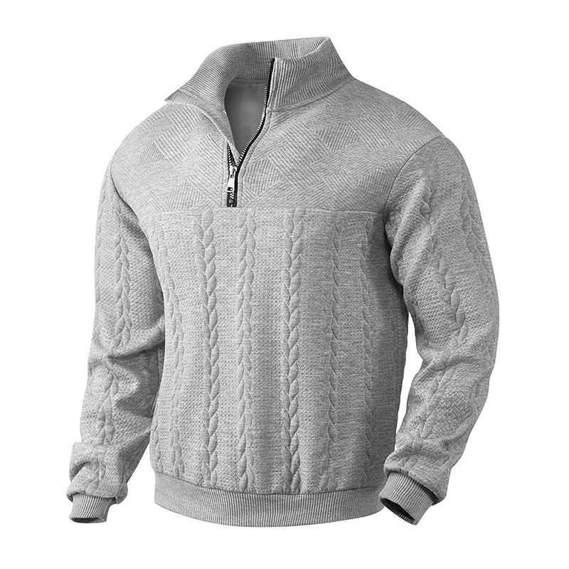 Men's jacquard knit quarter zip sweater front view