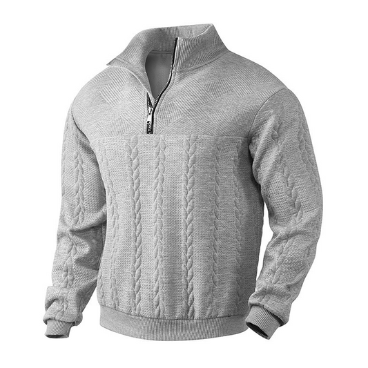 Men's jacquard knit quarter zip sweater front view
