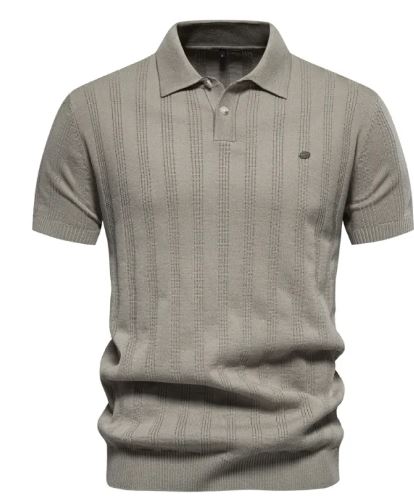 Men's ribbed knit polo shirt front view